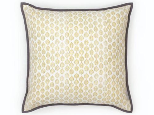 Coussin en coton imprimé motif végétal stylisé coloris jaune