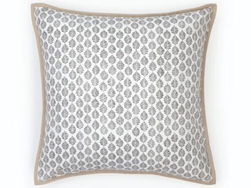 Coussin en coton imprimé motif végétal stylisé coloris gris