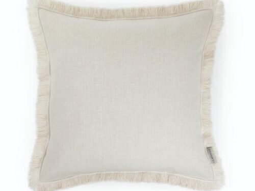 Coussin carré à franges esprit lin naturel