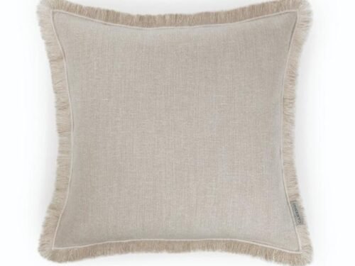 Coussin carré à franges esprit lin naturel