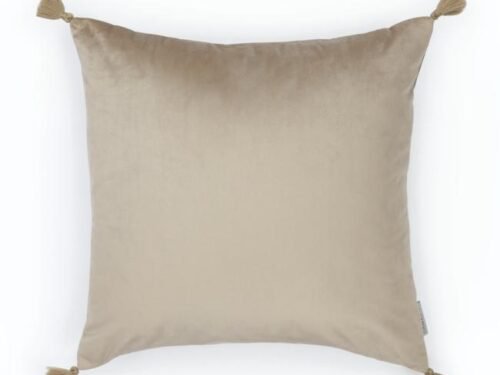 Coussin carré à pompons en velours lisse coloris café glacé