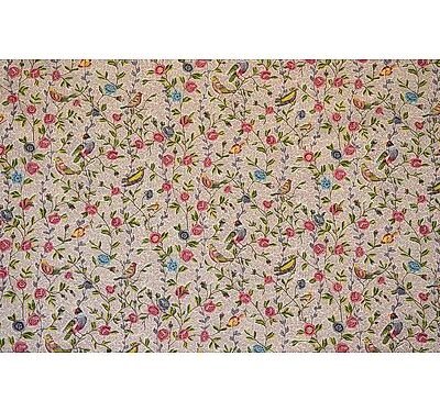 Toile de jouy Fleurs et Oiseaux Rose