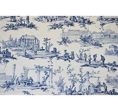 Toile de jouy les Travaux de la Manufacture Bleu
