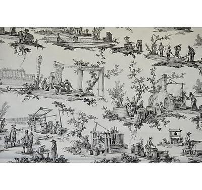Toile de jouy les Travaux de la Manufacture Gris