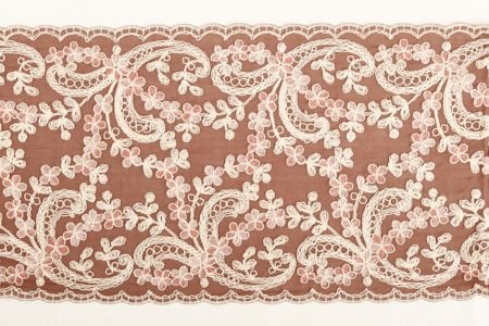 Galon Bandeaux Brodé sur Coton Vieux Rose