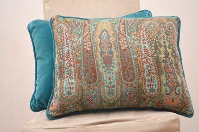 Paire de coussins en velours et paisley bleu canard