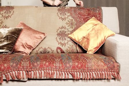 Jeté de canapé 150cmx200cm pure laine jacquard Beige
