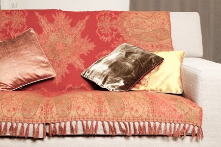 Jeté de canapé 150cmx200cm pure laine jacquard jaune et rouge