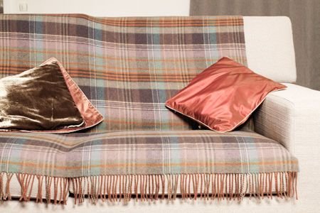 Jeté de canapé 150cmx200cm pure laine jacquard muticolores bleu