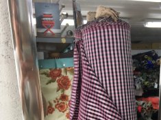 Pièce de shantung de soie vichy fil teint rose et noir 49M