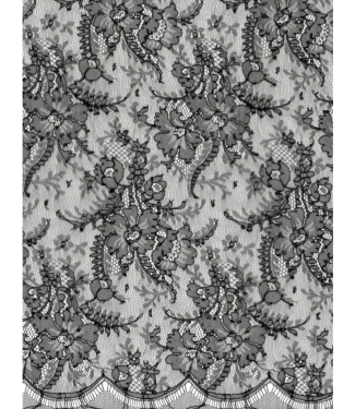 Dentelle Chantilly fine noire avec écaille des deux côtés