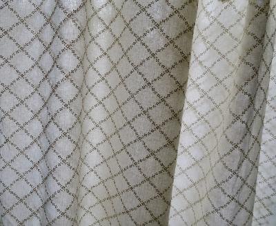 Voilage opaque français 100% Lin rebrodé losanges fleuris gris